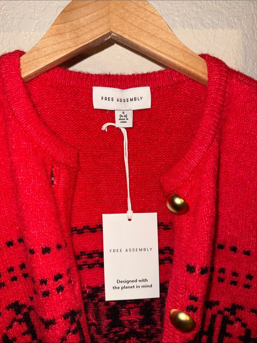 Free Assembly Red Patterned Button-Front Cardigan - Picture 2 of 4
